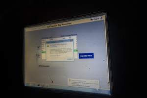 Computer with counterfeit Windows software - In sheep/pig kill room - Captured at Gathercole's Wangaratta Abattoir, Wangaratta VIC Australia.